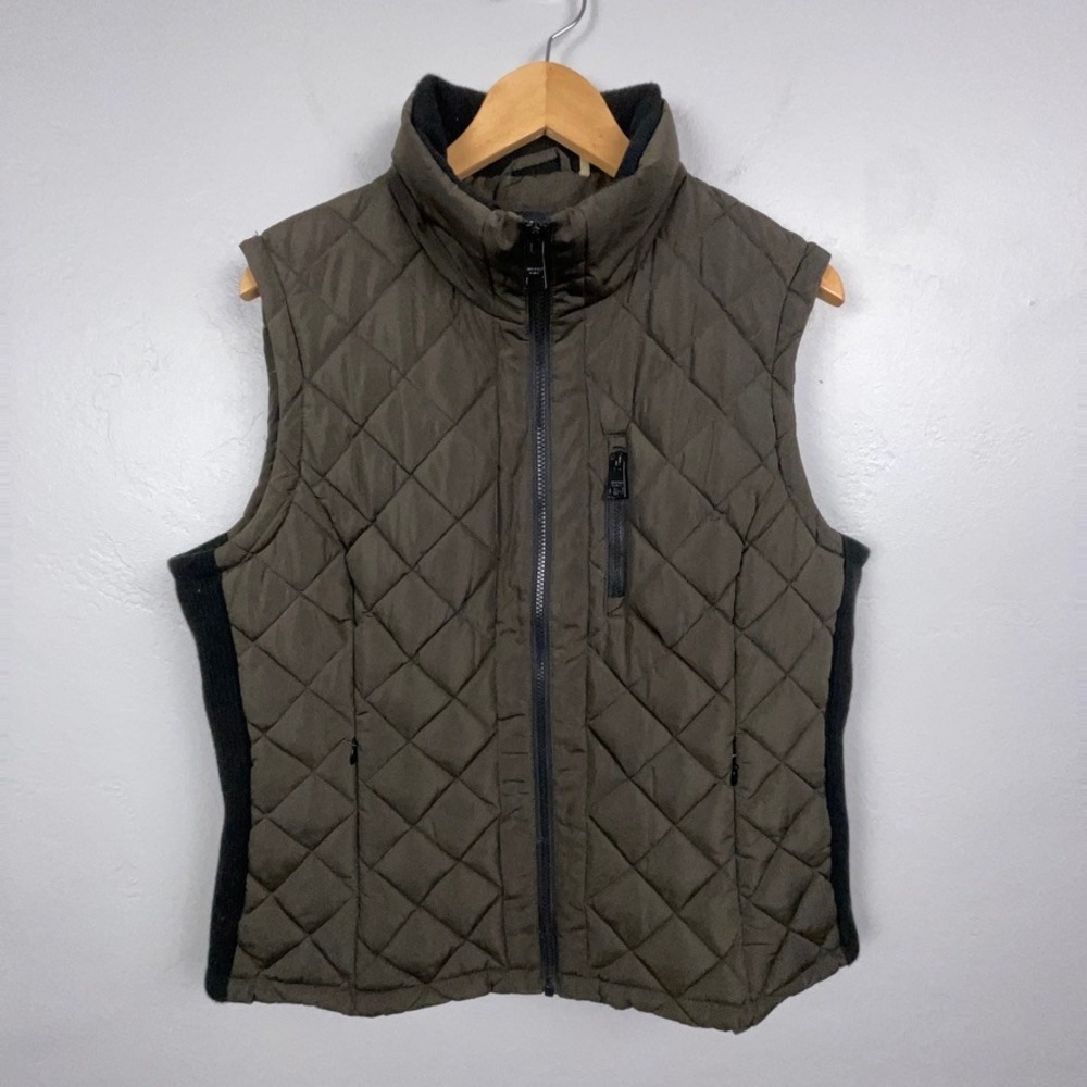 Andrew Marc Quilted Vest Women XL Olive Full Zip Ribbed Trim Puffer Outdoor Hike